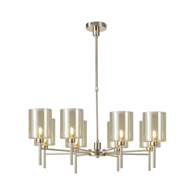 Fabula Fabula Tamworth 8 Light Telescopic Semi Flush - Medium Cylinder Shades - French Gold & Cognac Glass