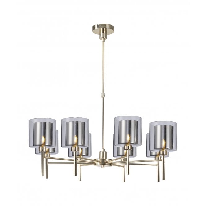 Fabula Fabula Tamworth 8 Light Telescopic Semi Flush - Medium Cylinder Shades with Clear Outer Glass - French Gold, Chrome & Clear Glass