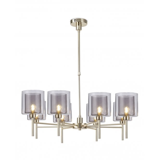 Fabula Fabula Tamworth 8 Light Telescopic Semi Flush - Medium Cylinder Shades with Clear Outer Glass - French Gold, Smoked & Clear Glass