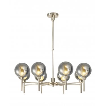 Tamworth 8 Light Telescopic Semi Flush - Round Shades with Inner Frosted Globes - French Gold, Chrome & Frosted Glass