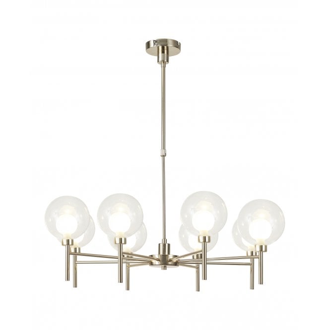 Fabula Fabula Tamworth 8 Light Telescopic Semi Flush - Round Shades with Inner Frosted Globes - French Gold, Clear & Frosted Glass