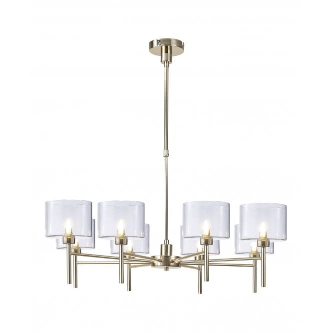 Fabula Fabula Tamworth 8 Light Telescopic Semi Flush - Short Cylinder Shades - French Gold & Clear Glass