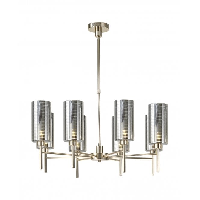 Fabula Fabula Tamworth 8 Light Telescopic Semi Flush - Tall Cylinder Shades - French Gold & Chrome Glass