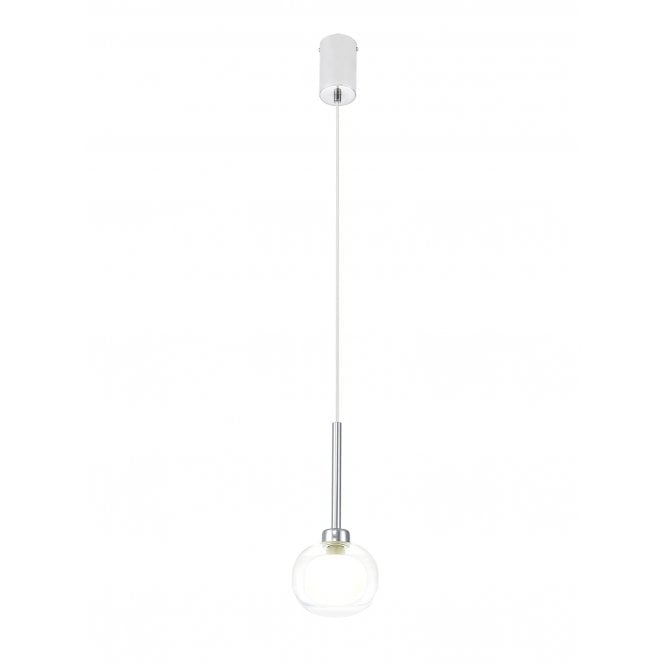 Fabula Fabula Tamworth Single Pendant - Flattened Round Shade with Inner Frosted Globe - Polished Chrome, Clear & Frosted Glass