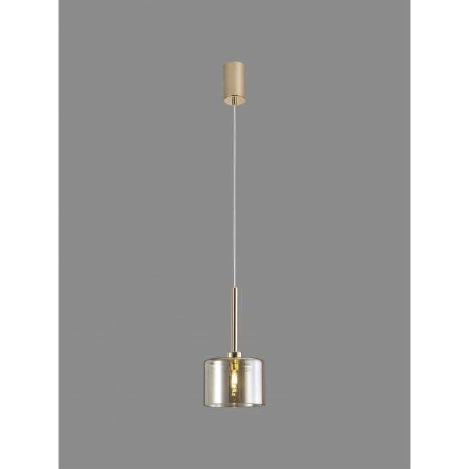 Fabula Fabula Tamworth Single Pendant - Medium Cylinder Shade - French Gold & Cognac Glass