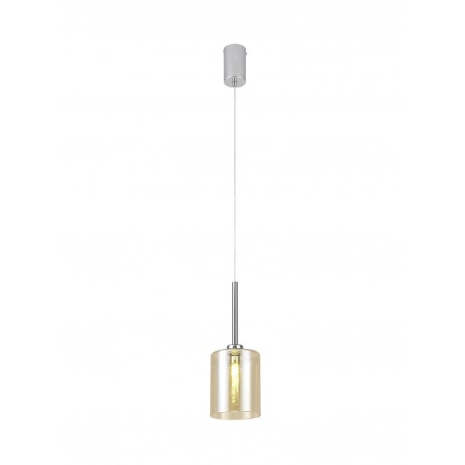 Fabula Fabula Tamworth Single Pendant - Medium Cylinder Shade - Polished Chrome & Cognac Glass