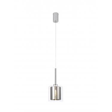 Tamworth Single Pendant - Medium Cylinder Shade with Clear Outer - Polished Chrome, Chrome & Clear Glass