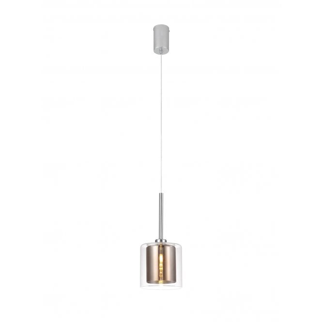 Fabula Fabula Tamworth Single Pendant - Medium Cylinder Shade with Clear Outer - Polished Chrome, Copper & Clear Glass