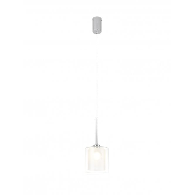 Fabula Fabula Tamworth Single Pendant - Medium Cylinder Shade with Clear Outer - Polished Chrome, Frosted & Clear Glass