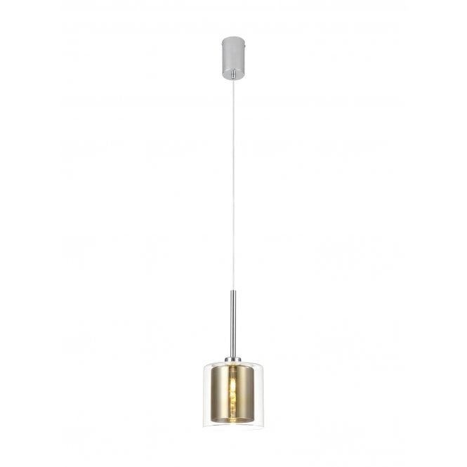 Fabula Fabula Tamworth Single Pendant - Medium Cylinder Shade with Clear Outer - Polished Chrome, Gold & Clear Glass