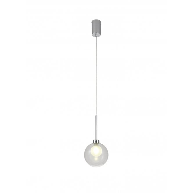 Fabula Fabula Tamworth Single Pendant - Round Shade with Inner Frosted Globe - Polished Chrome, Clear & Frosted Glass