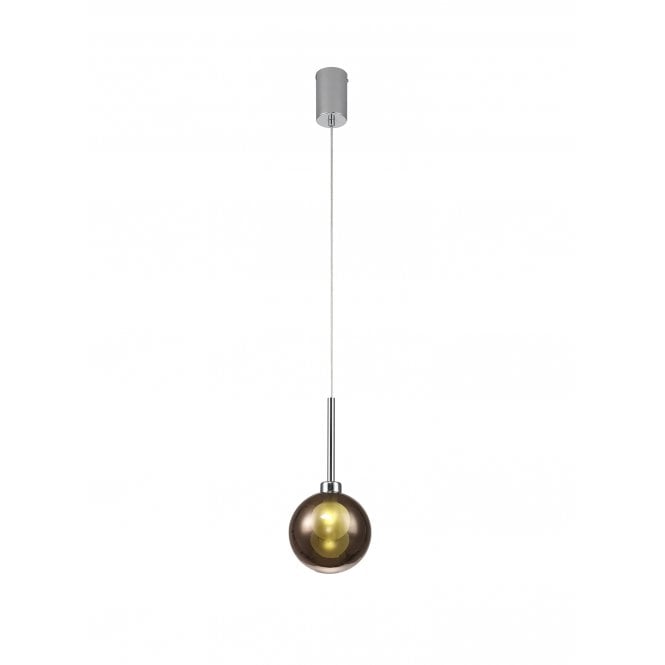 Fabula Fabula Tamworth Single Pendant - Round Shade with Inner Frosted Globe - Polished Chrome, Copper & Frosted Glass