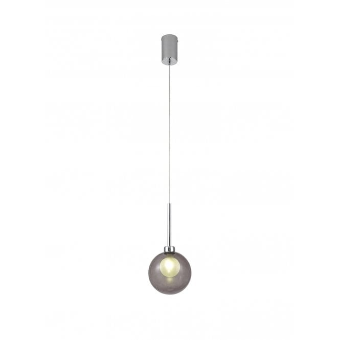 Fabula Fabula Tamworth Single Pendant - Round Shade with Inner Frosted Globe - Polished Chrome, Smoked & Frosted Glass