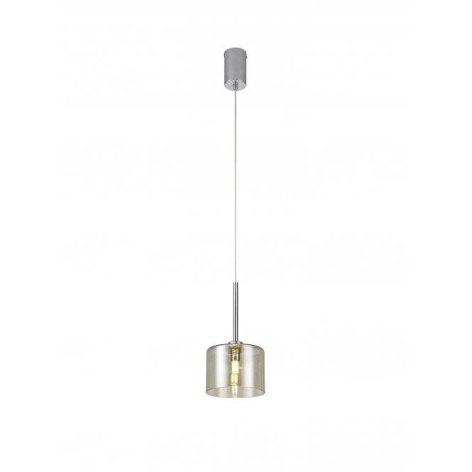 Fabula Fabula Tamworth Single Pendant - Short Cylinder Shade - Polished Chrome & Cognac Glass