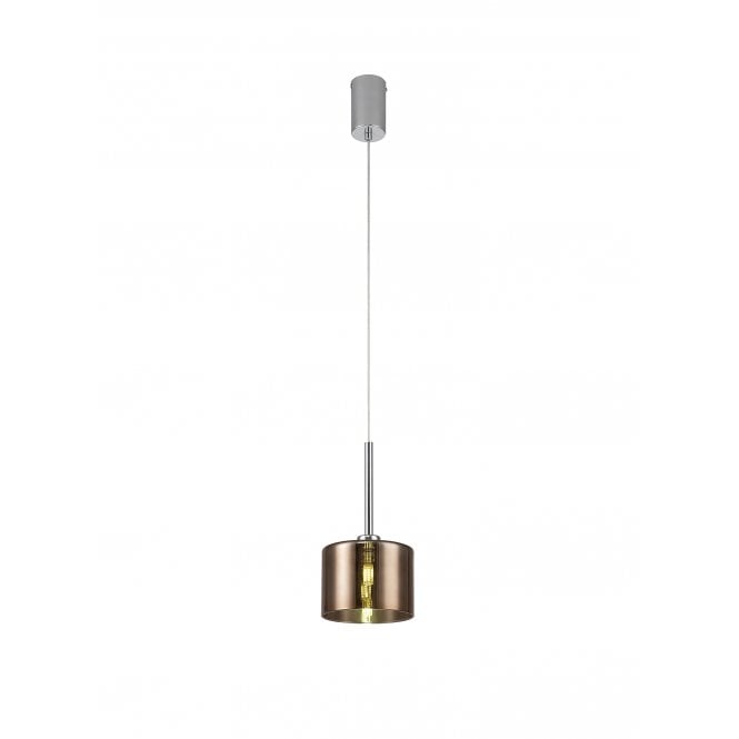 Fabula Fabula Tamworth Single Pendant - Short Cylinder Shade - Polished Chrome & Copper Glass