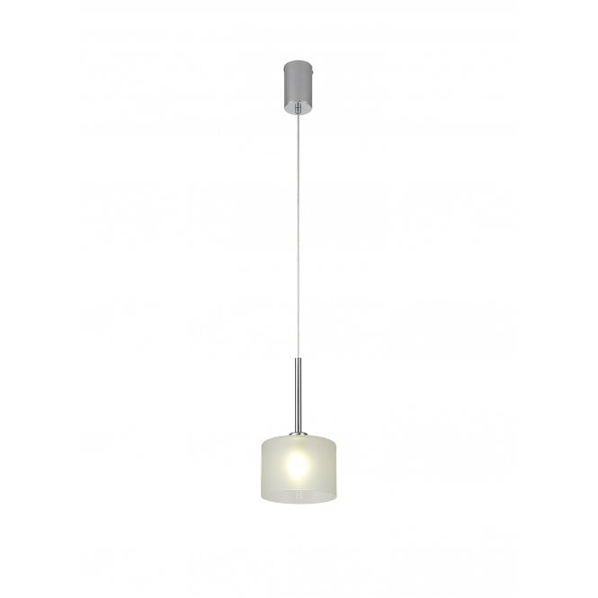 Fabula Fabula Tamworth Single Pendant - Short Cylinder Shade - Polished Chrome & Frosted Glass