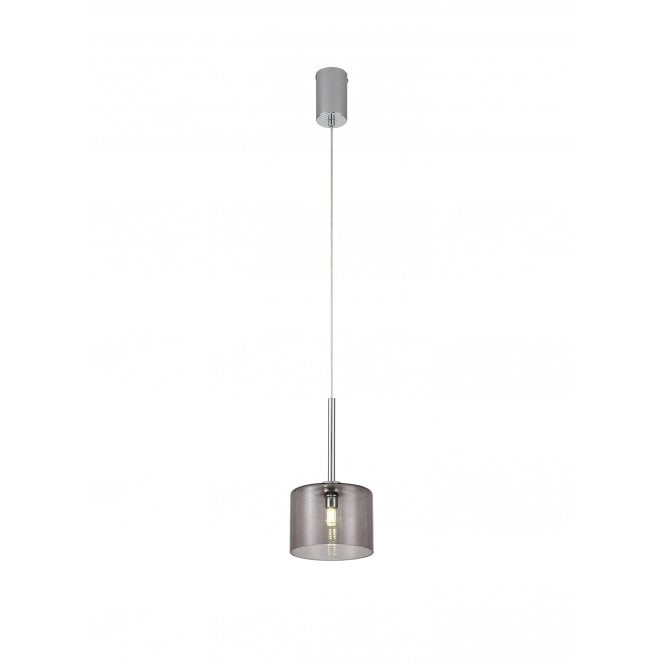 Fabula Fabula Tamworth Single Pendant - Short Cylinder Shade - Polished Chrome & Smoked Glass