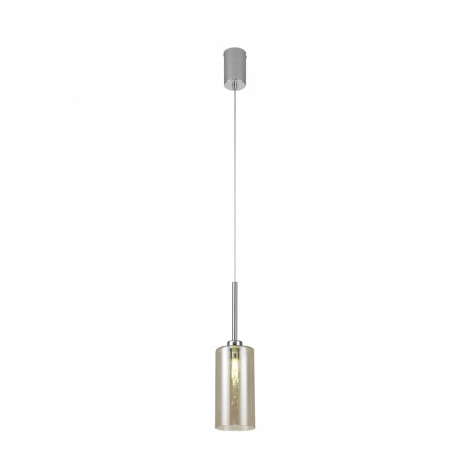 Fabula Fabula Tamworth Single Pendant - Tall Cylinder Shade - Polished Chrome & Cognac Glass