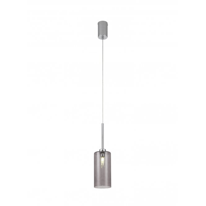 Fabula Fabula Tamworth Single Pendant - Tall Cylinder Shade - Polished Chrome & Smoked Glass