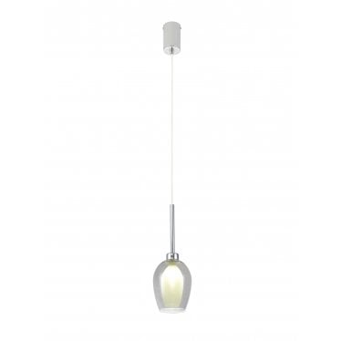 Tamworth Single Pendant - Wine Glass Shade with Inner Frosted Glass - Polished Chrome, Smoked & Frosted Glass