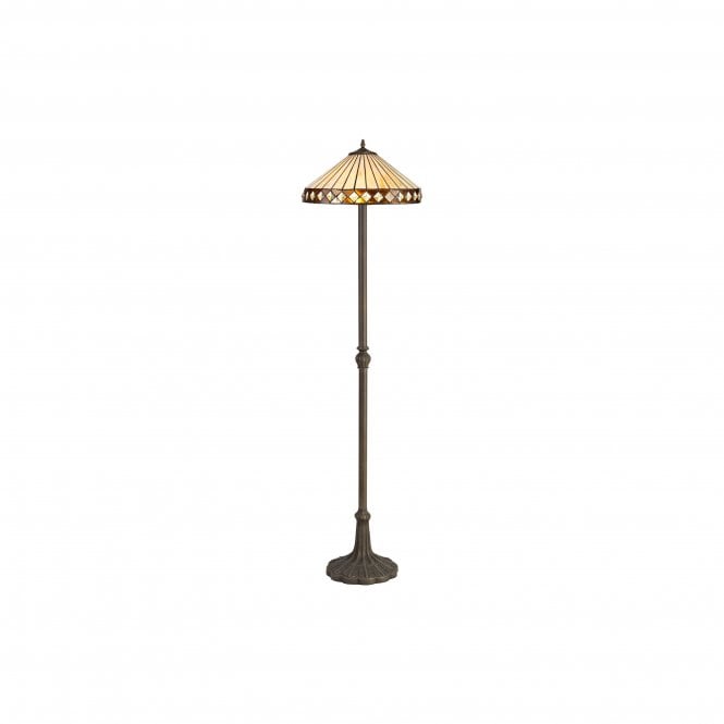 Fabula Fabula Westall 2 Light Leaf Design Floor Lamp - 40cm Tiffany Shade - Amber & Cream