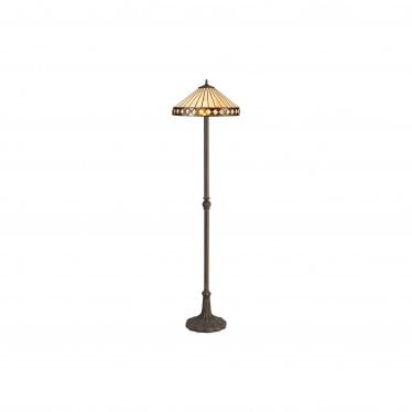 Westall 2 Light Leaf Design Floor Lamp - 40cm Tiffany Shade - Amber & Cream