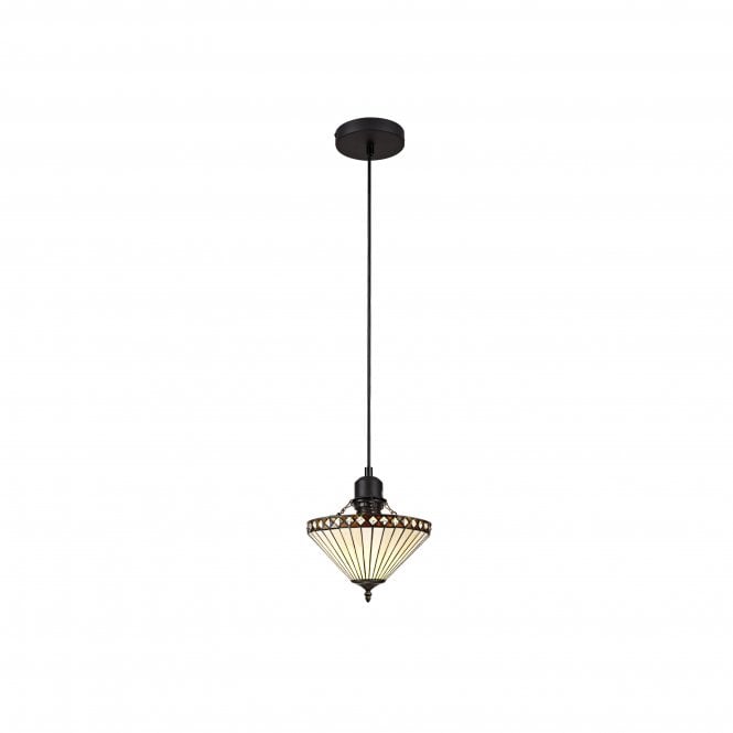 Fabula Fabula Westall Single Uplighter Pendant - 30cm Tiffany Shade - Amber & Cream