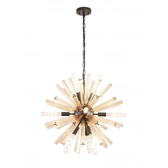 Fabula Fabula Wordworth 10 Light Round Pendant - Brown Oxide & Champagne Gold Glass