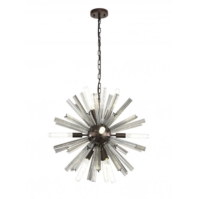 Fabula Fabula Wordworth 10 Light Round Pendant - Brown Oxide & Smoke Glass