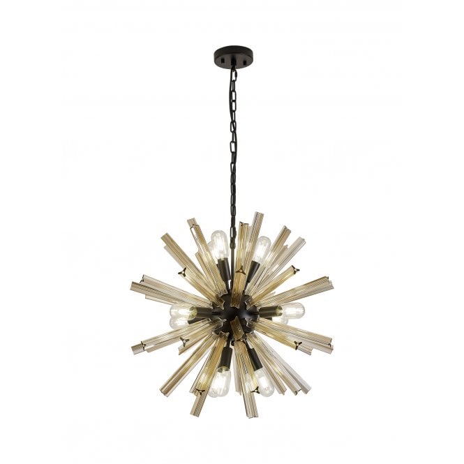 Fabula Fabula Wordworth 10 Light Round Pendant - Matt Black & Champagne Gold Glass