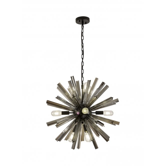 Fabula Fabula Wordworth 10 Light Round Pendant - Matt Black & Smoke Glass