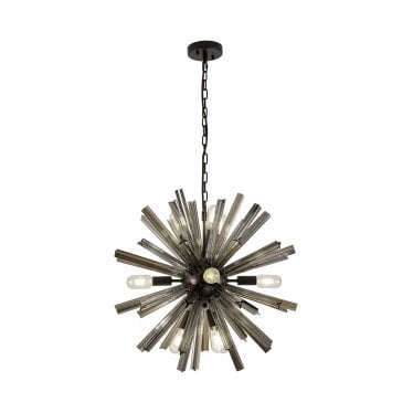 Wordworth 10 Light Round Pendant - Matt Black & Smoke Glass