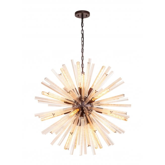 Fabula Fabula Wordworth 16 Light Round Pendant - Brown Oxide & Champagne Gold Glass