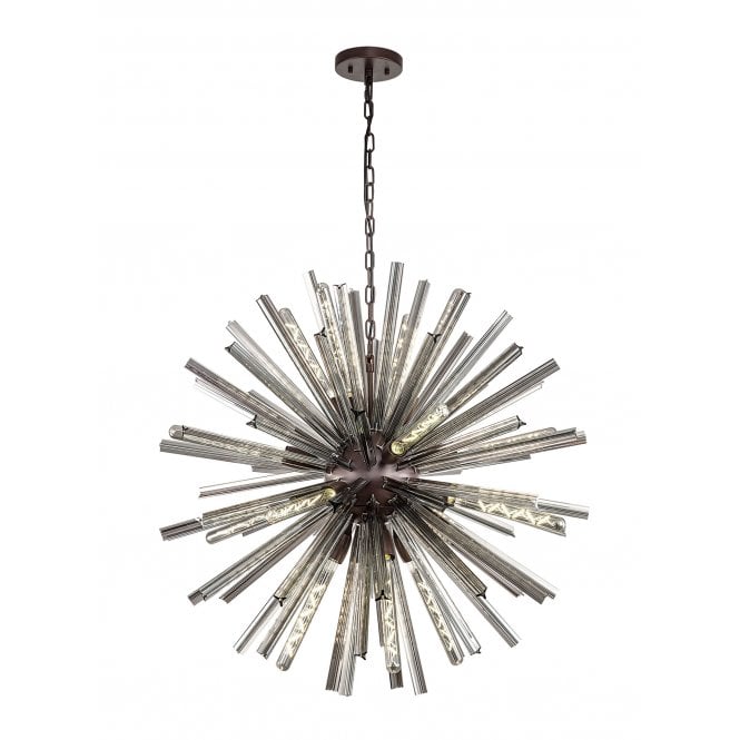 Fabula Fabula Wordworth 16 Light Round Pendant - Brown Oxide & Smoke Glass