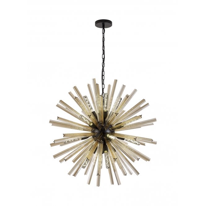 Fabula Fabula Wordworth 16 Light Round Pendant - Matt Black & Champagne Gold Glass