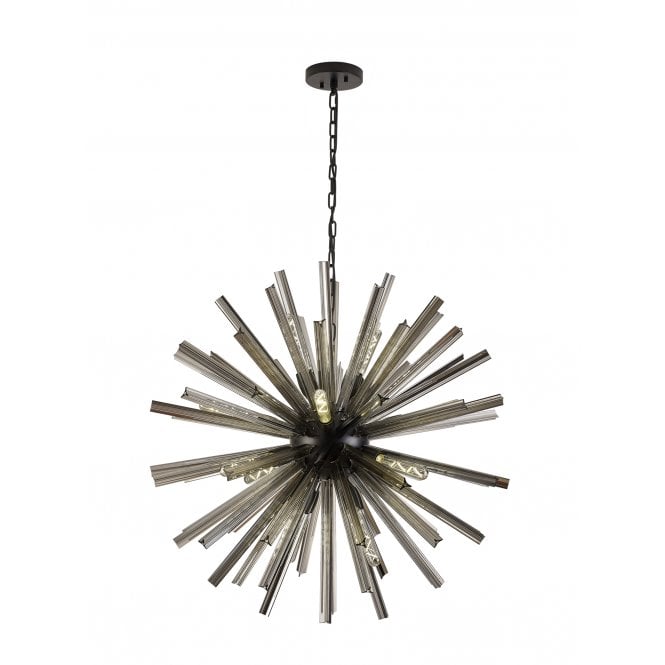 Fabula Fabula Wordworth 16 Light Round Pendant - Matt Black & Smoke Glass