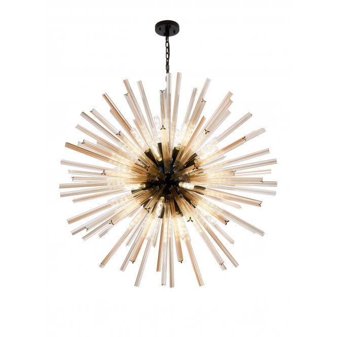 Fabula Fabula Wordworth 32 Light Round Pendant - Matt Black & Champagne Glass