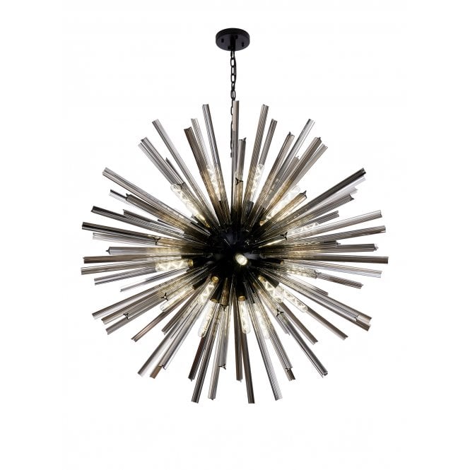 Fabula Fabula Wordworth 32 Light Round Pendant - Matt Black & Smoke Glass