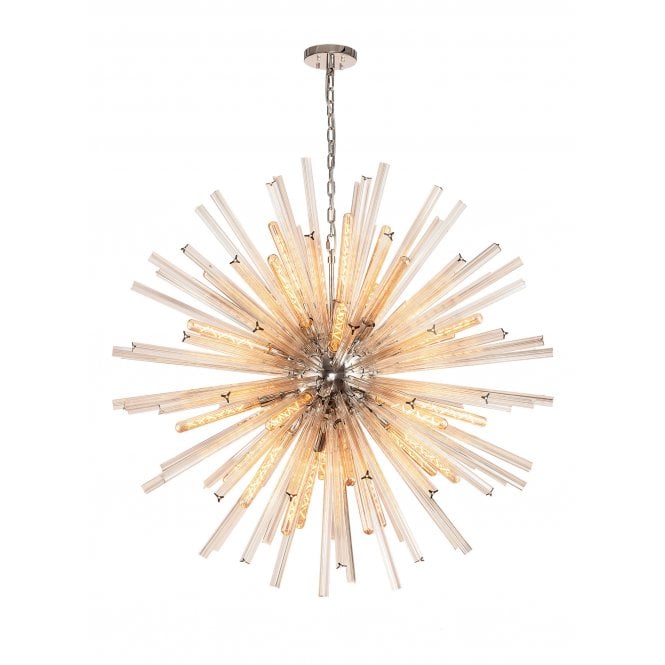 Fabula Fabula Wordworth 32 Light Round Pendant - Polished Nickel & Champagne Glass