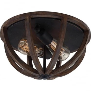 Allier Flush Mount Fitting - Weathered Oak Wood & Antique Forged Iron