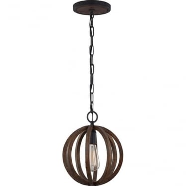 Allier Mini Pendant - Weathered Oak Wood & Antique Forged Iron