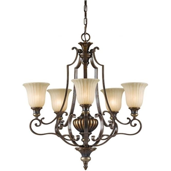 Feiss Feiss Kelham Hall 5 Light Up Chandelier - Firenze Gold & British Bronze