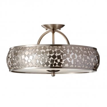 Zara 3 Light Semi-Flush Fitting - Brushed Steel