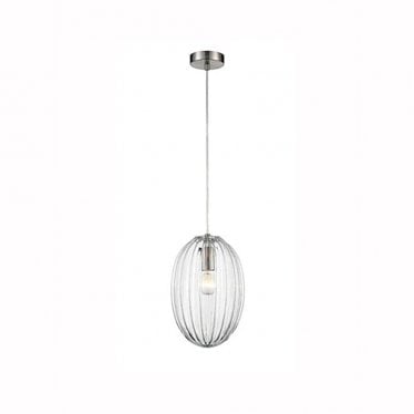 Almond 200mm Oval Ribbed Pendant - Clear Glass