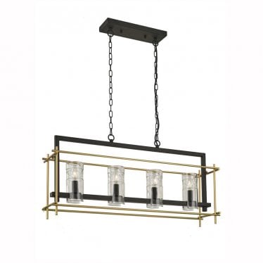 Bistro 4 light Pendant - Antique Iron & Matt Gold