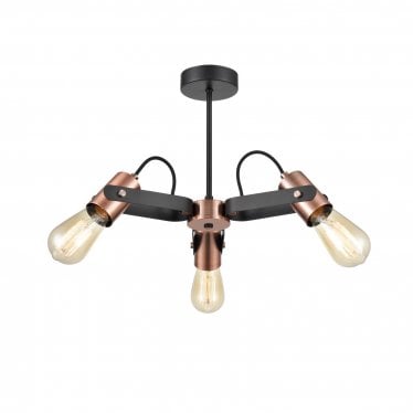 Debut 3 Light Semi-Flush Fitting - Black & Copper