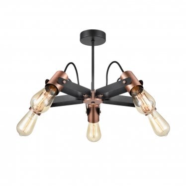 Debut 5 Light Semi-Flush Fitting - Black & Copper