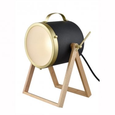 Elio Table and Floor Lamp - Natural Wood, Black & Satin Brass