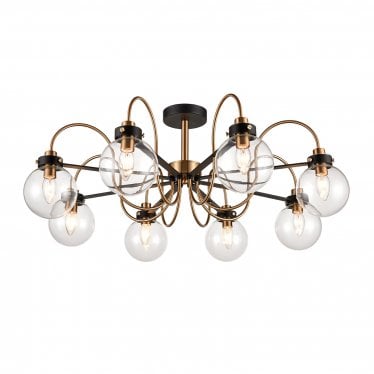 Equinox 8 Light Downward Flush Fitting - Matt Black & Antique Gold