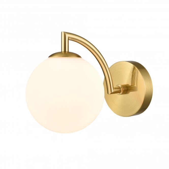 Franklite Franklite Globe 1 Light IP44 Wall Light - Aged Brass & Matt Opal Glass